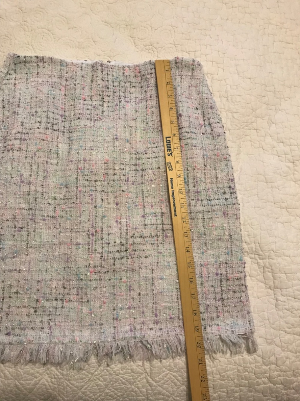 Elle white pastel tweed midi length lined skirt with fringe hem & pockets! (6) - Picture 8 of 16